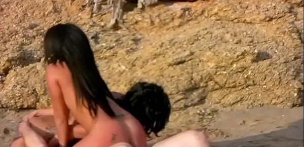  Lucky Guy Bangs Two Exotic Beauties On Beach